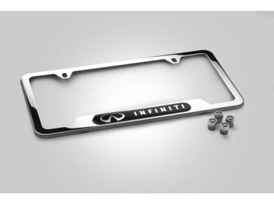 Infiniti 999MB-YX001 License Plate Frame and Valve Stem Caps Package - Chrome Frame (INFINITI Logo) and Caps (set of 4)