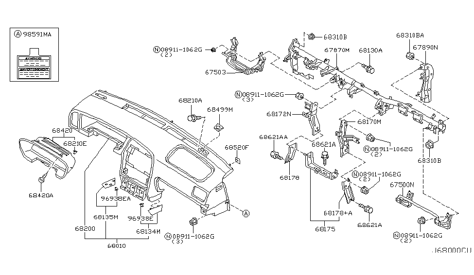 Infiniti 68135-4W301 Bracket-Air Bag Instrument LH