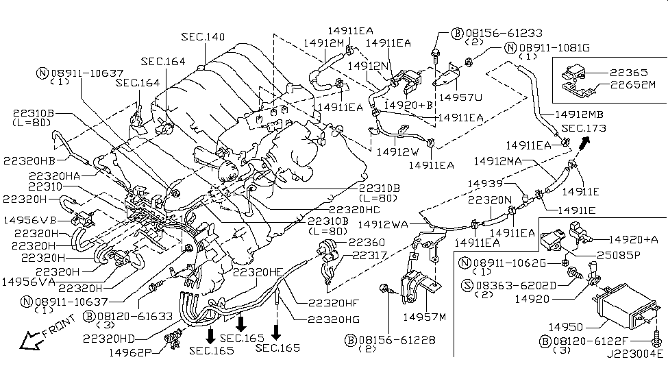 Infiniti 14912-4W003 Hose Assembly W/SERVICE Port