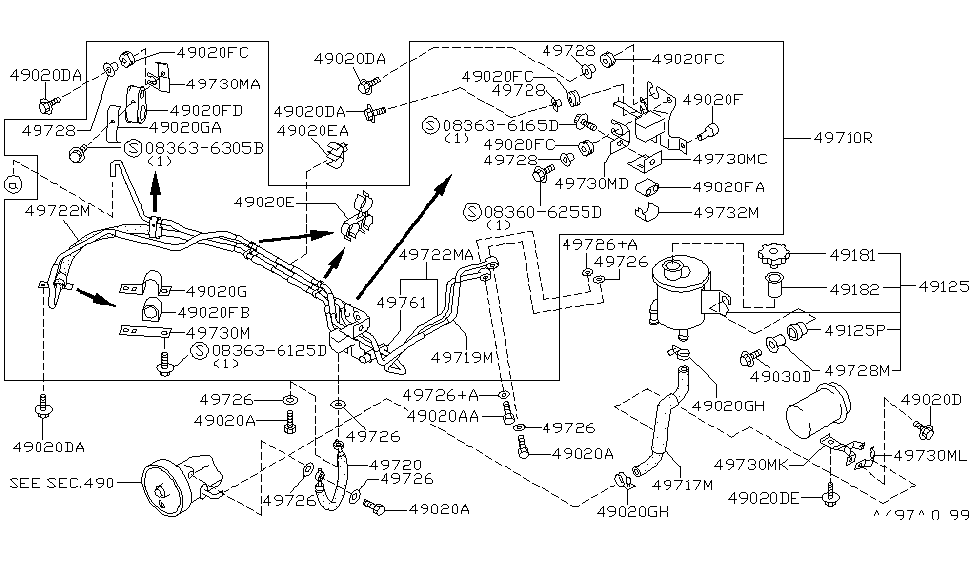 Infiniti 49730-63U09 Bracket-Power Steering Tube