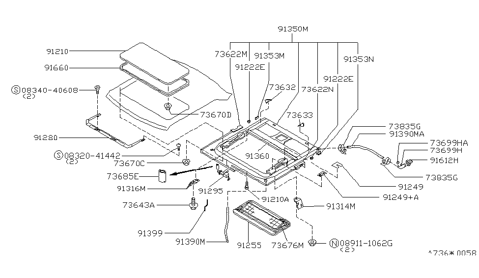 Infiniti 91255-60U13 Plate Assy-Sunroof