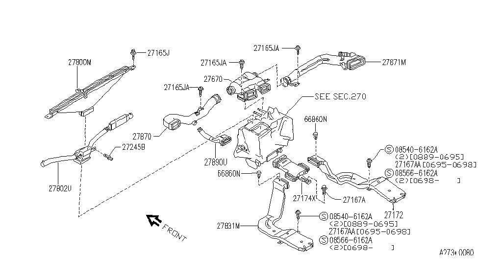 Infiniti 27871-60U00 Duct-Ventilator,LH