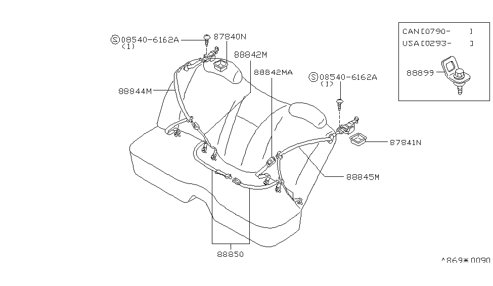 Infiniti 88850-60U03 Belt Set-Rear Seat,Center