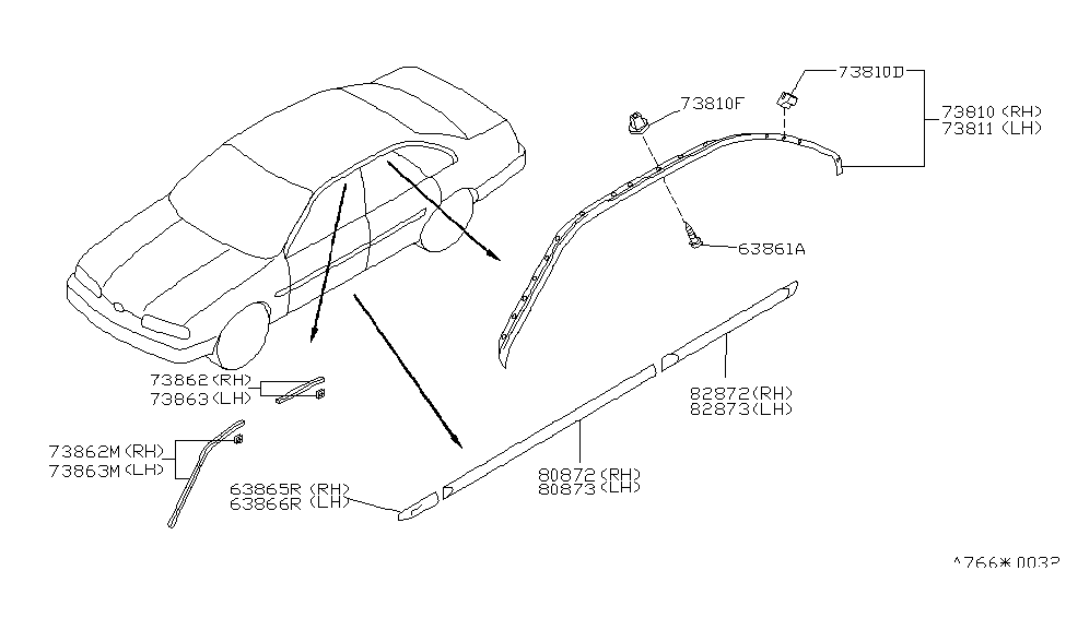 Infiniti 76811-60U00 Moulding-Roof Drip,Front LH