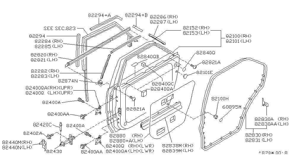 Infiniti 82287-68U61 Moulding-Rear Door Sash,Rear LH