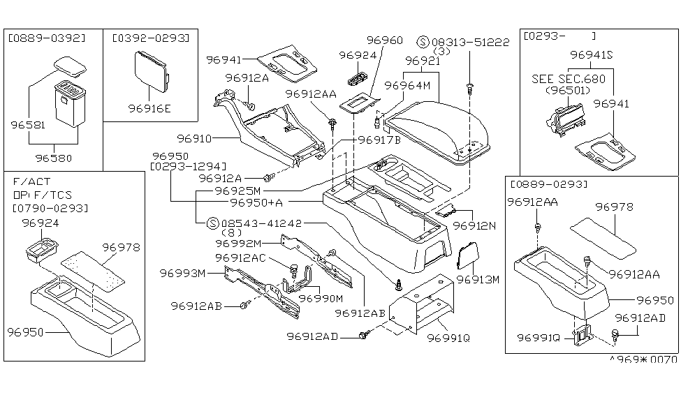 Infiniti 96950-62U01 Console Box-Floor,Rear