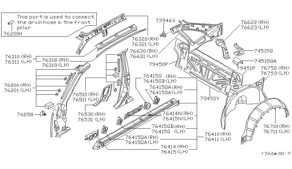 Infiniti 76631-60U00 Pillar-Rear,Inner LH