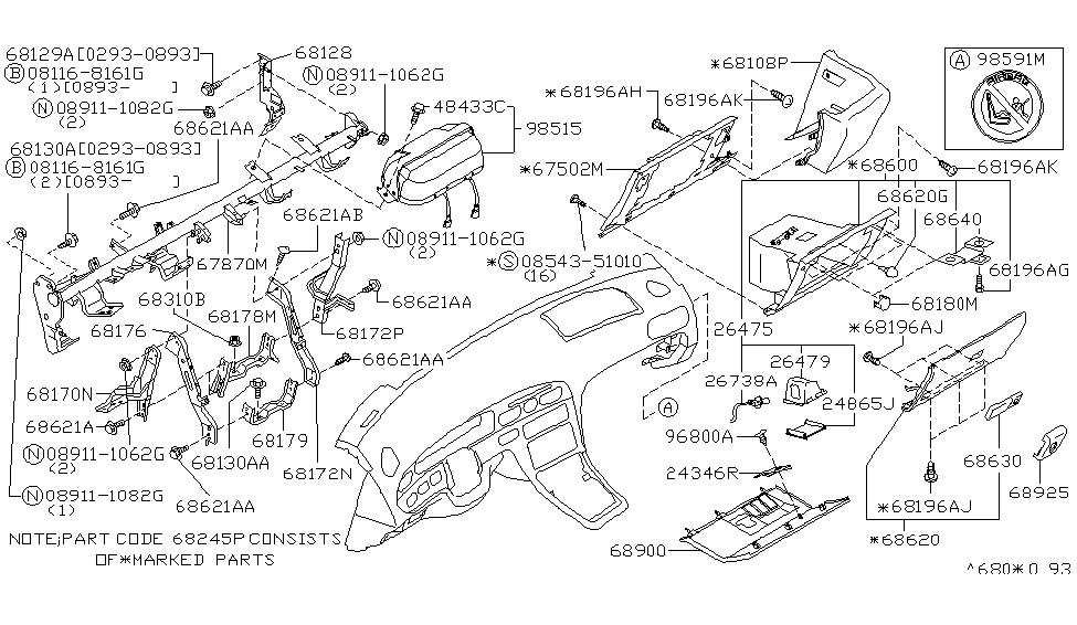 Infiniti 68510-67U01 Lid-Glove Box