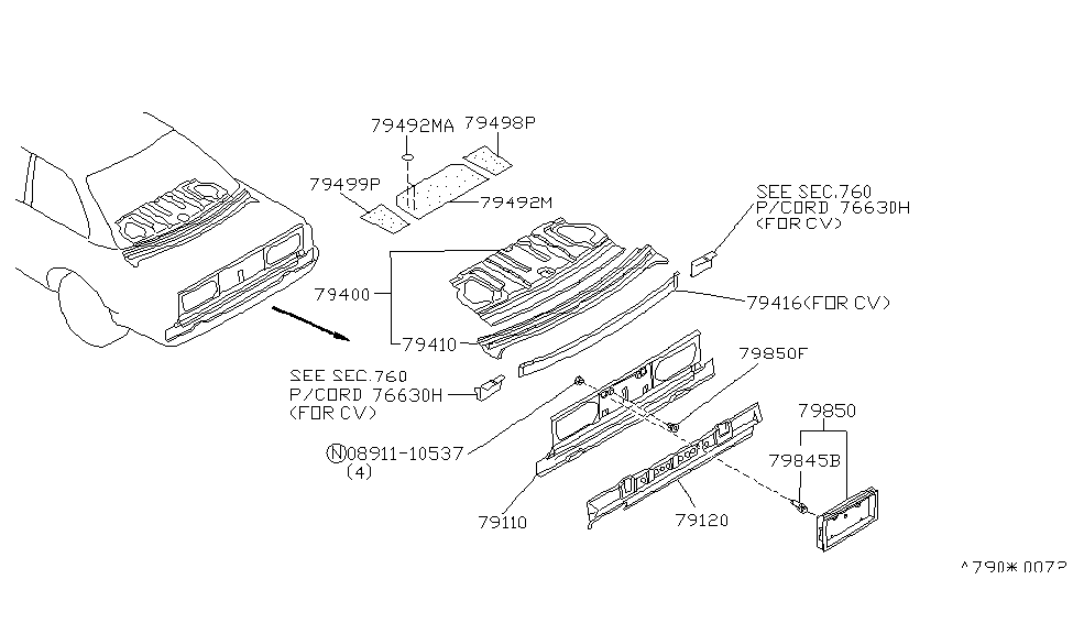 Infiniti 79122-F6100 Panel-Rear,Lower