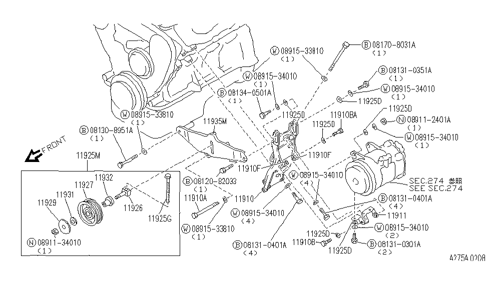 Infiniti 11928-F6100 Shaft-Idler Pulley