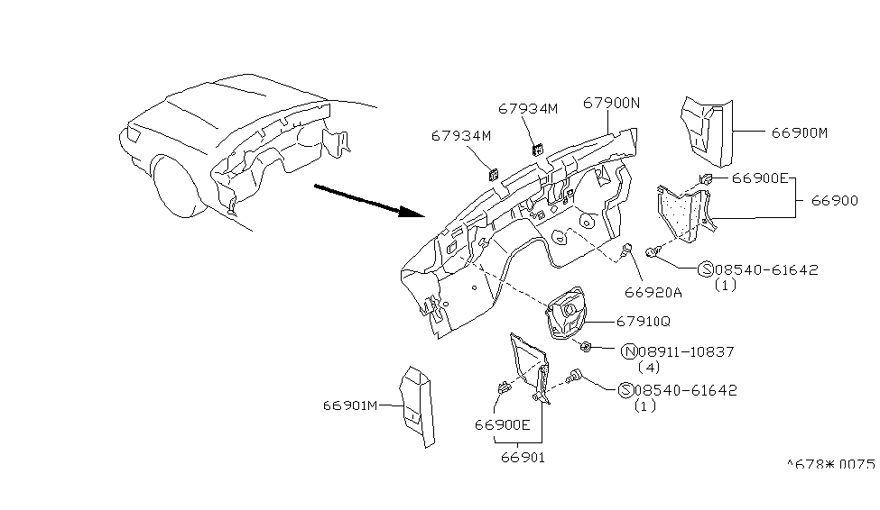 Infiniti 66901-F6601 Finisher-Dash Side,LH