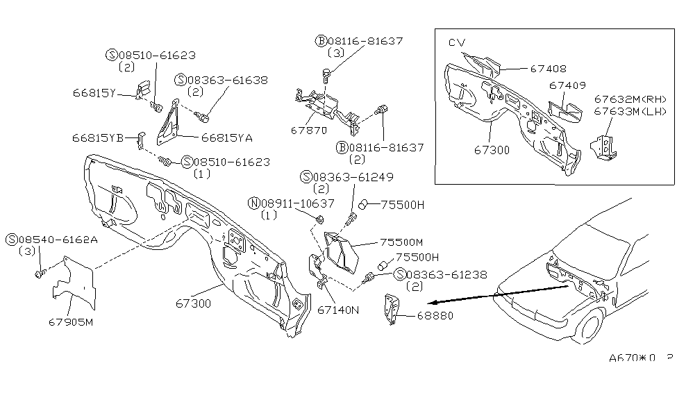 Infiniti 67408-F6620 Member-Dash Lower LH