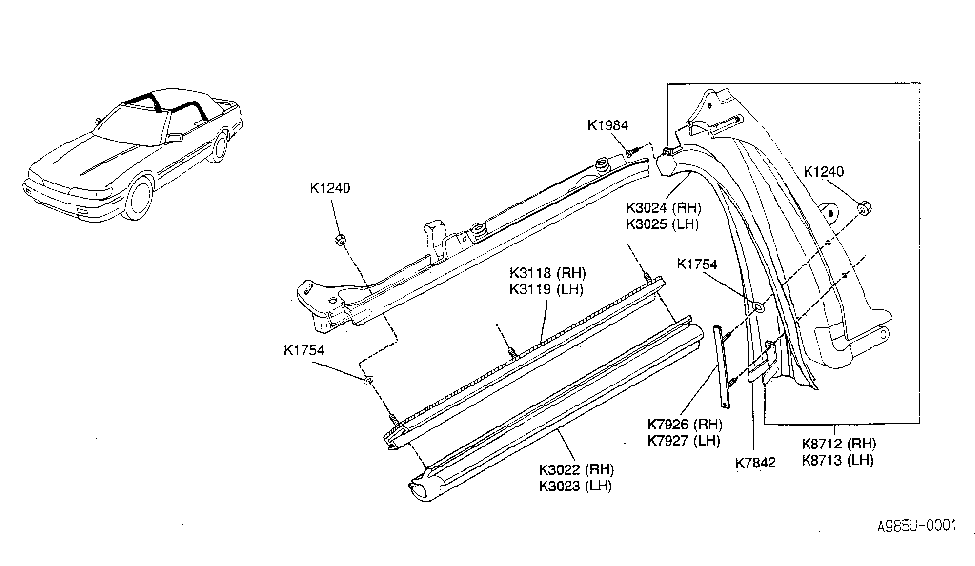 Infiniti K3024-9X101 WEATHERSTRIP Assembly-Rear Rail L