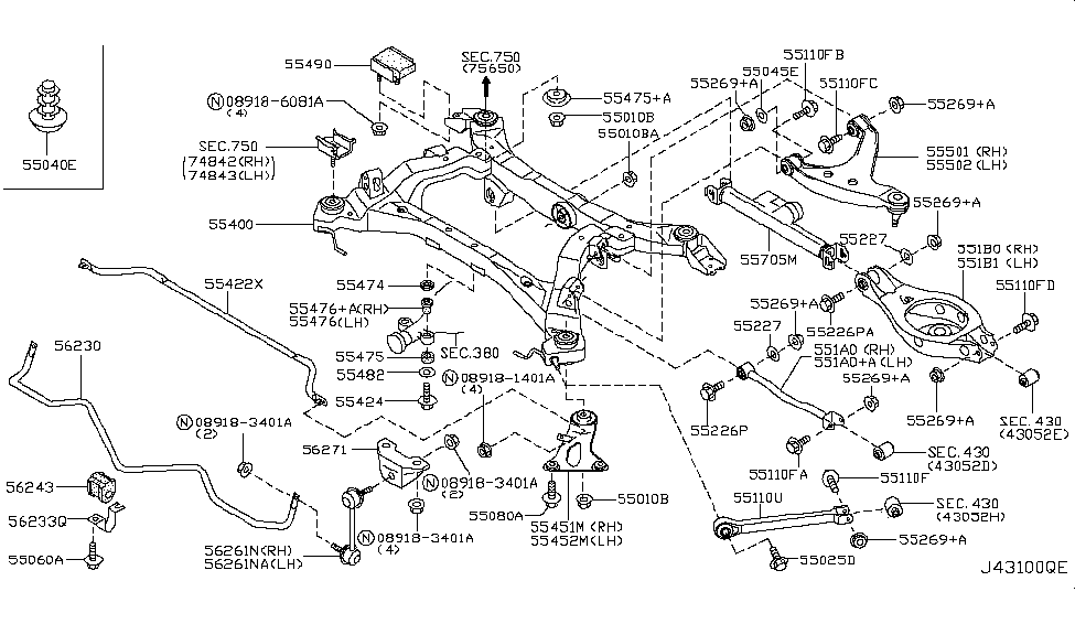 Infiniti 55451-AR002 Stay Assy-Rear Suspension Member RH