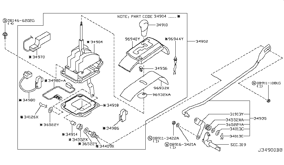 Infiniti 34904-AT500 Bracket Complete Control Lever