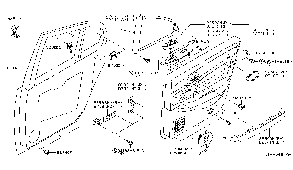 Infiniti 82901-AS507 FINISHER Assembly-Rear Door,L