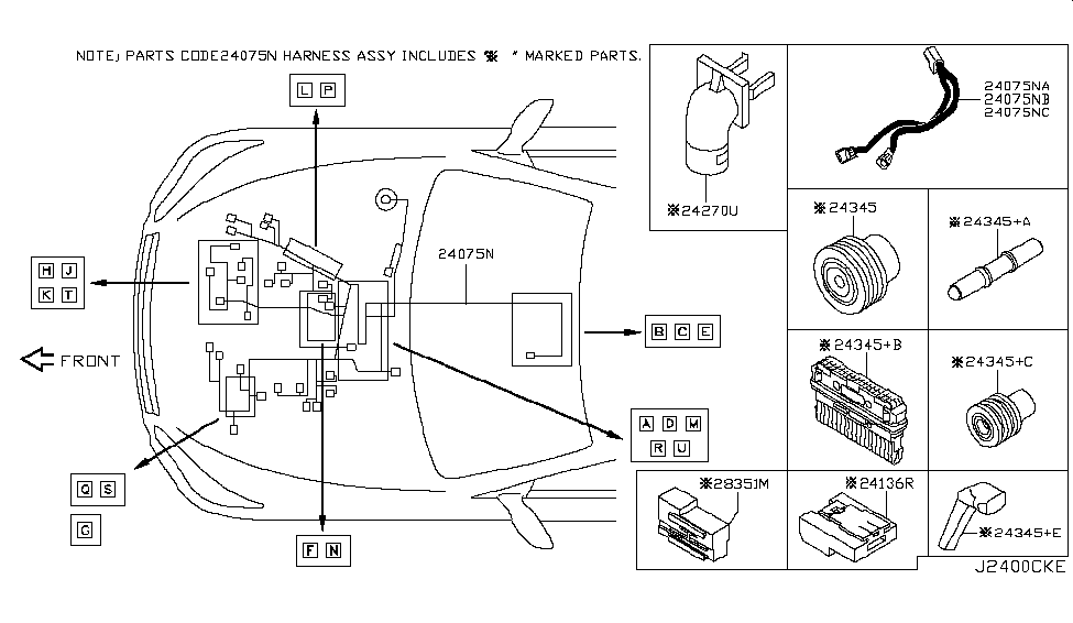 Infiniti 24011-6HH5B Harness ENGINE/ROOM