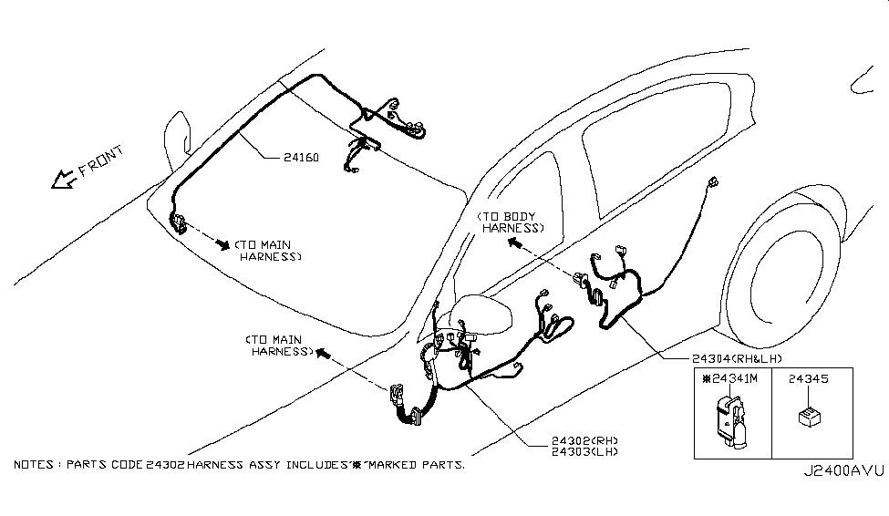 Infiniti 24126-4GA0A Harness-Rear Door,RH