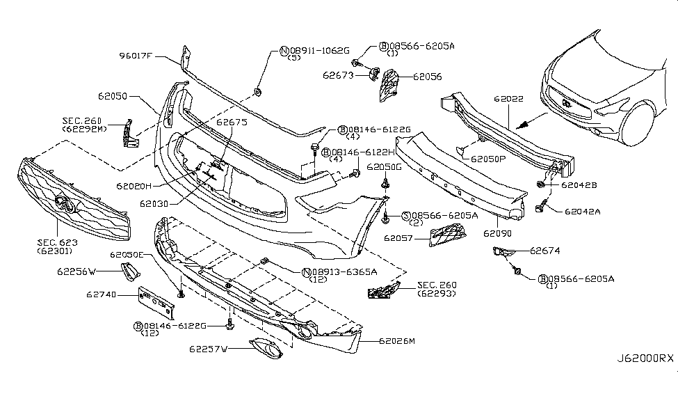 Infiniti 62050-1CA0A Finisher-Front Bumper