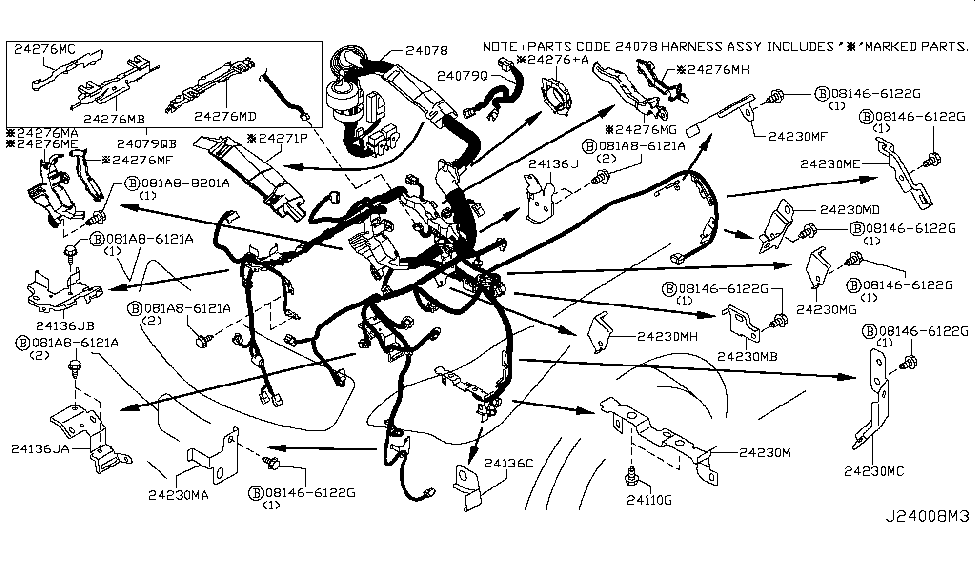 Infiniti 24136-1CA2B Bracket-EGI Harness