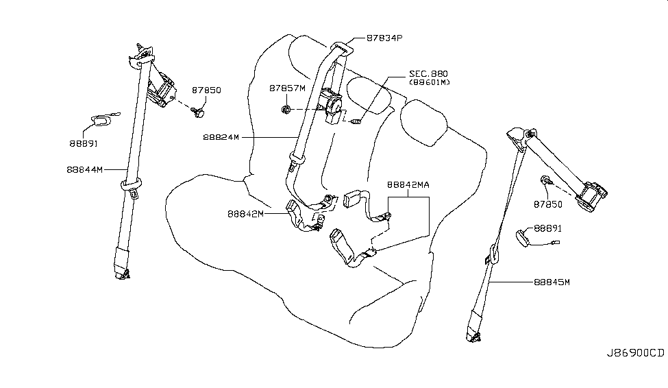 Infiniti 88854-1CA0C Belt Assembly-Rear Seat Tongue