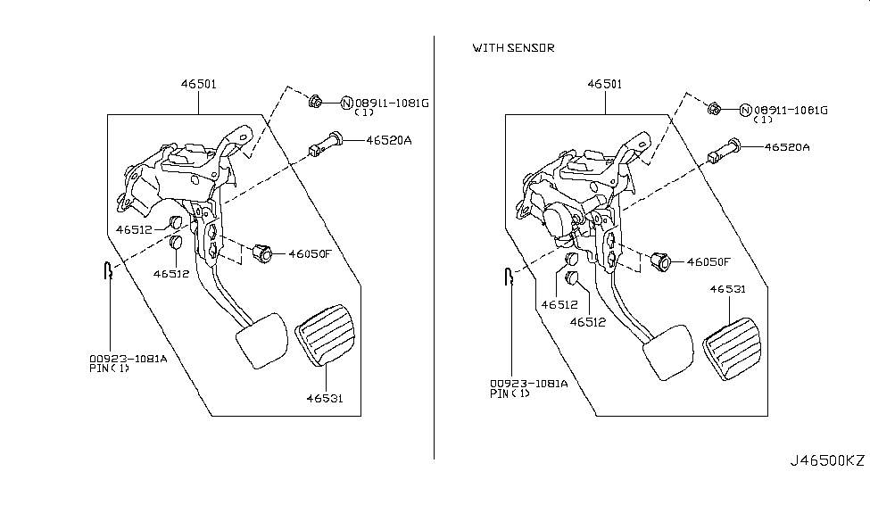 Infiniti 46501-1BA4A Pedal Assy-Brake W/Bracket