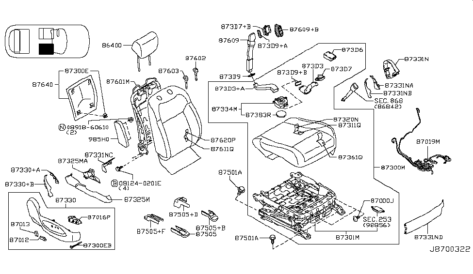 Infiniti 87301-1CJ2A Frame Assembly - Front Seat Cushion