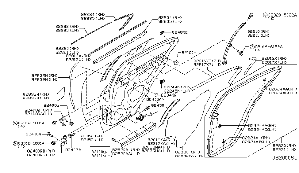 Infiniti 82817-JK00A Tape-Rear Door SASH Front,LH