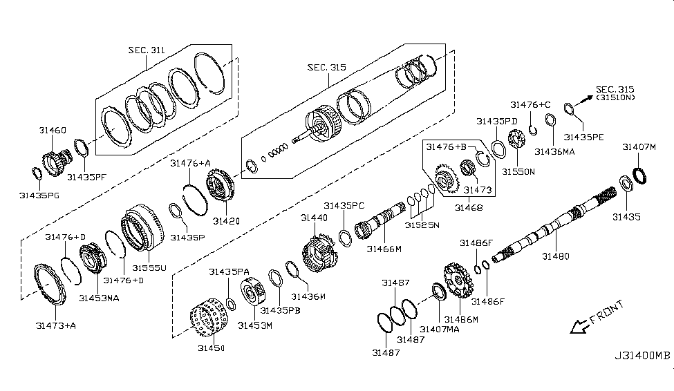 Infiniti 31460-1XJ0B Gear Assy-Sun