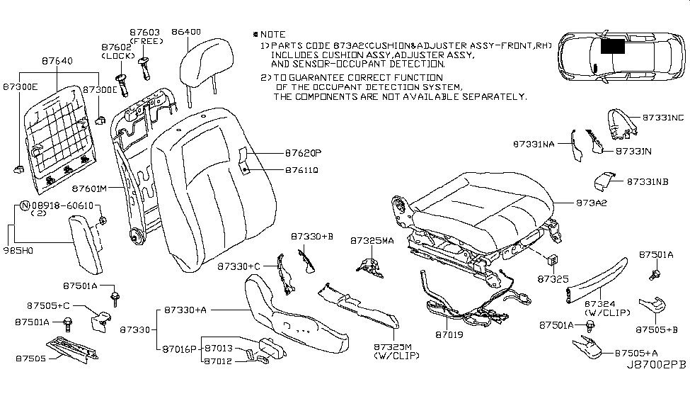 Infiniti 87331-JK61B Finisher-Cushion,Front Seat Inner RH