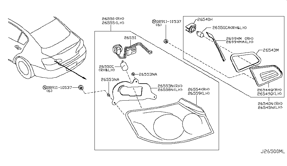 Infiniti 26544-JK60A Housing Assembly-Back Up Lamp,RH