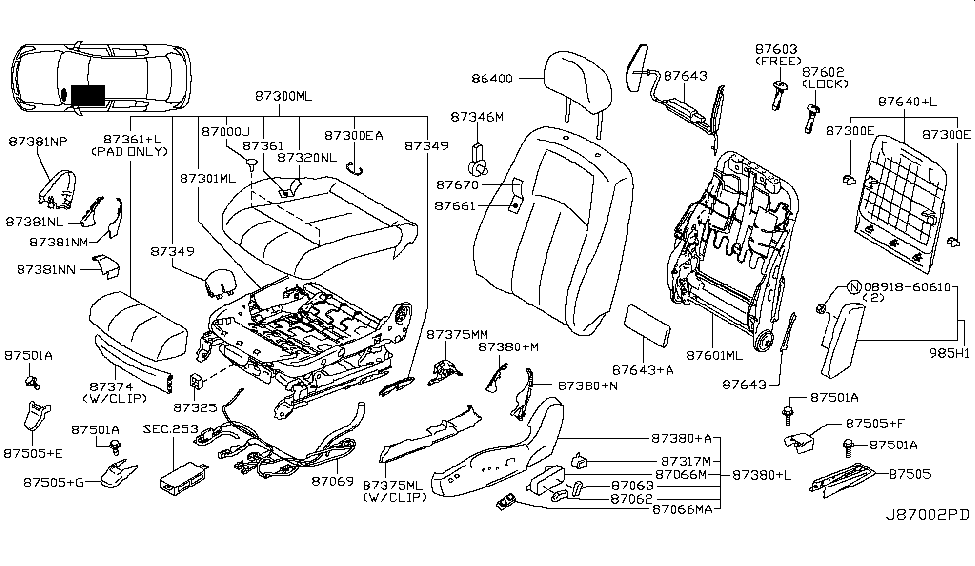 Infiniti 87381-1NF2C FINISHER - Cushion, Front Seat Inner LH