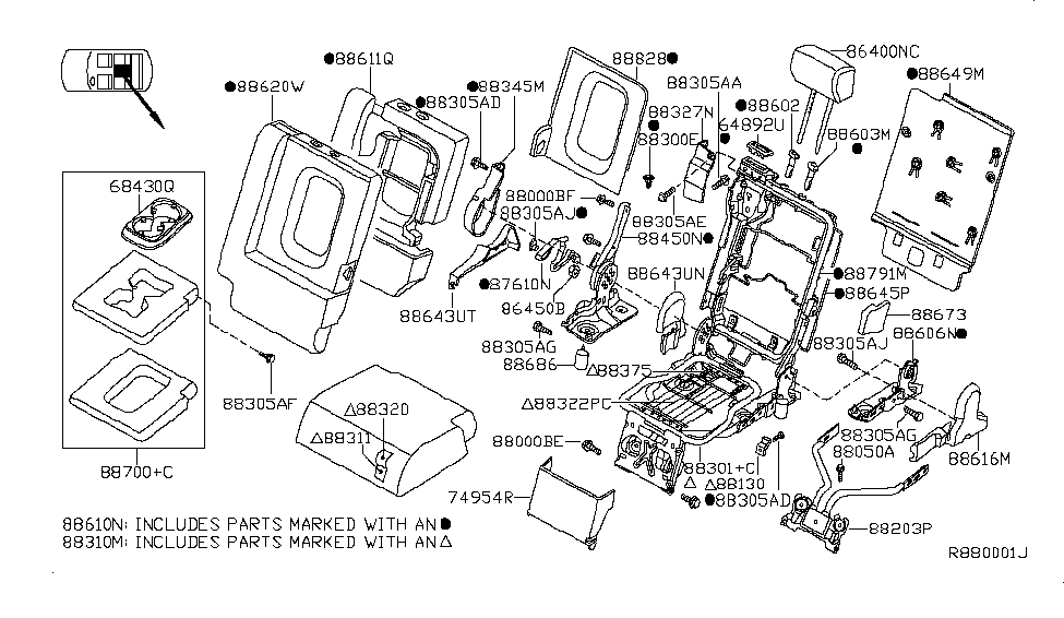 Infiniti 88610-7S621 Back Assembly Rear Seat Center