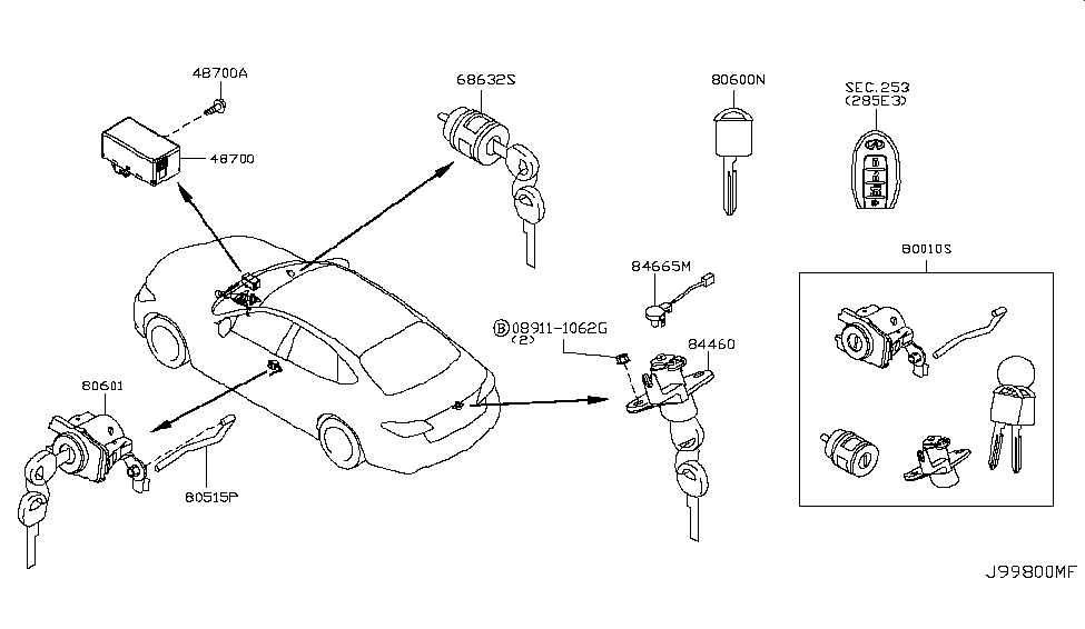 Infiniti 99810-1MA0B Key Set-Cylinder Lock