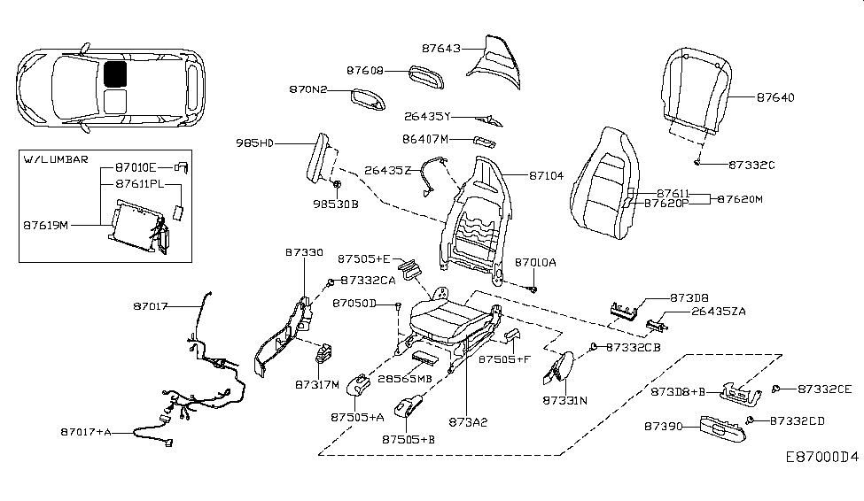 Infiniti 87610-HW50B Trim & Pad ASY-Front Seat Back, RH