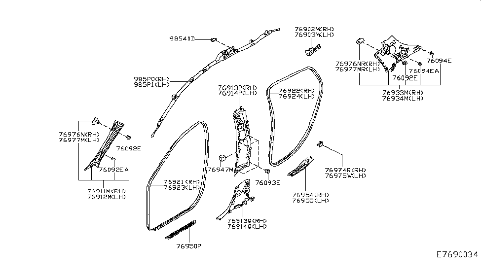 Infiniti 76911-HW00B Garnish Assy-Front Pillar,RH