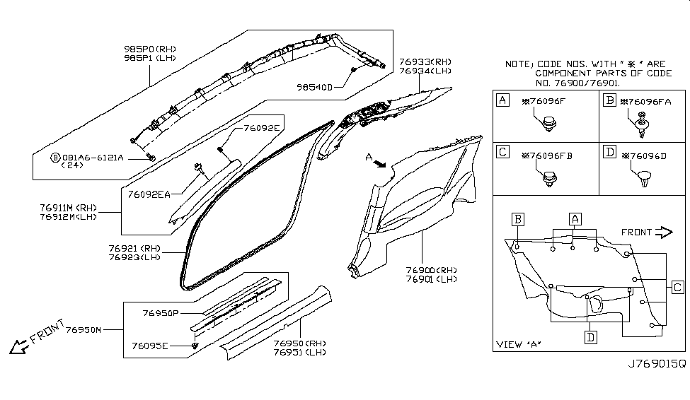 Infiniti 76934-5CA0A Finisher-Rear Pillar,RH