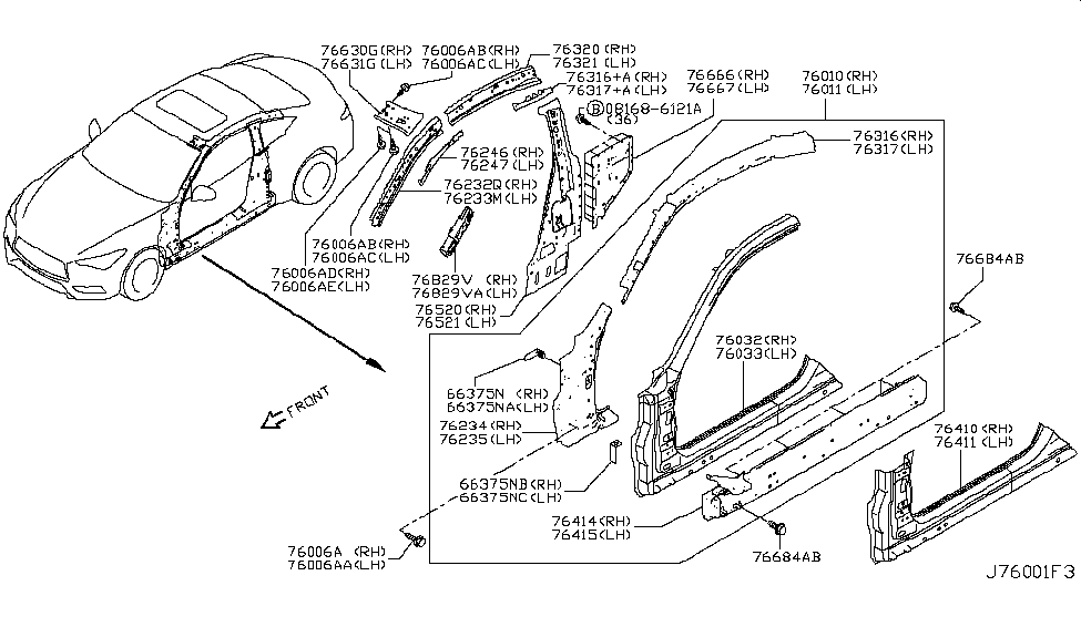 Infiniti 76260-5CA0A Brace-Front Pillar,RH