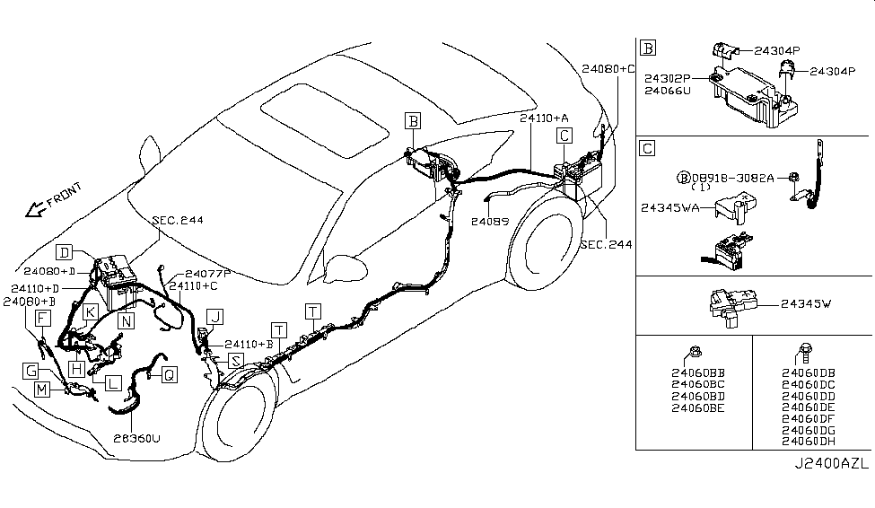 Infiniti 24079-4HK0B Harness-Transmission