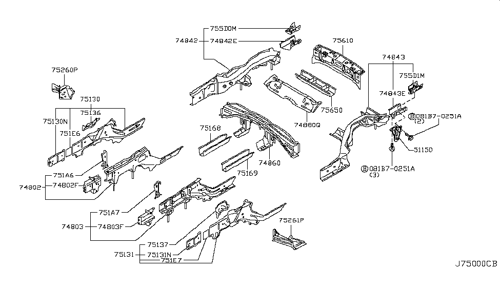 Infiniti 75175-1BA0A Extension-Front Side Member,Rear LH