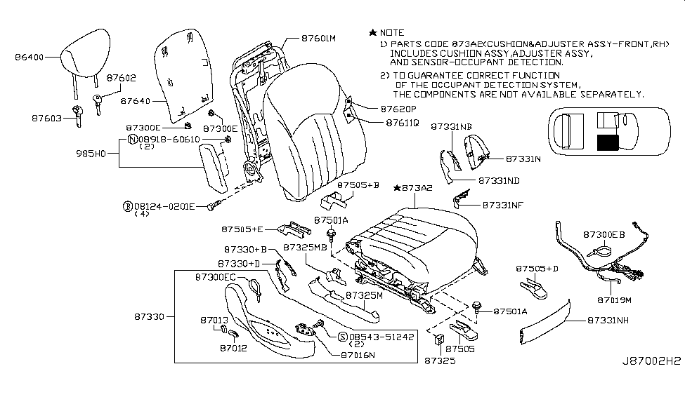 Infiniti 87331-1BA1B Finisher-Cushion,Front Seat Inner RH