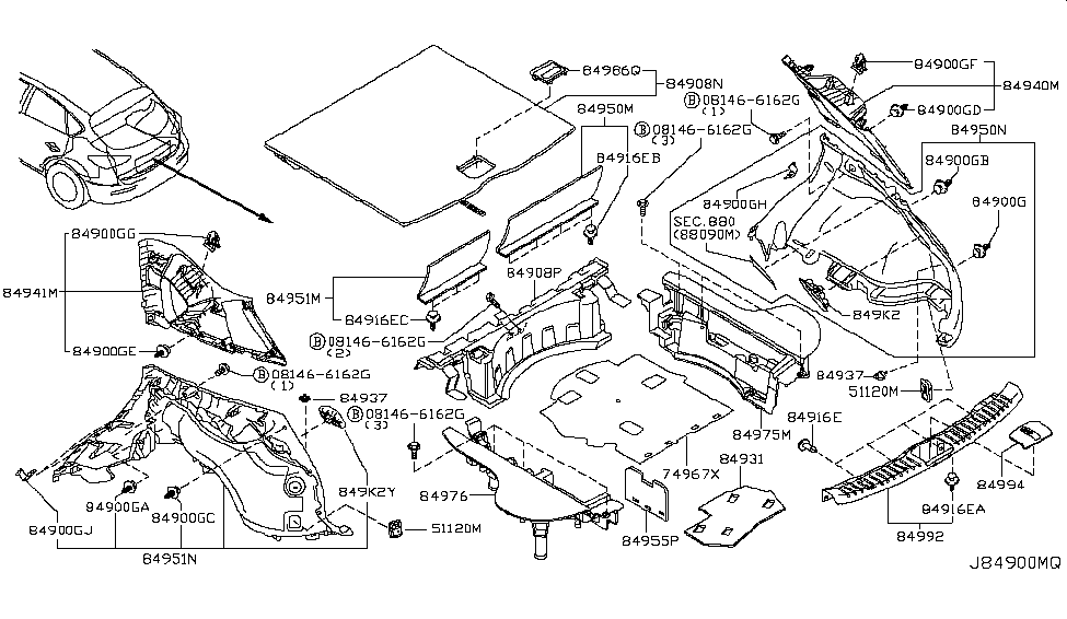 Infiniti 84951-1BB0A Finisher-Luggage Side,Lower LH