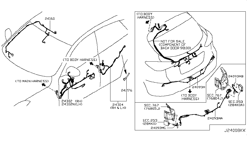 Infiniti 24126-5UB1A Harness-Rear Door,RH