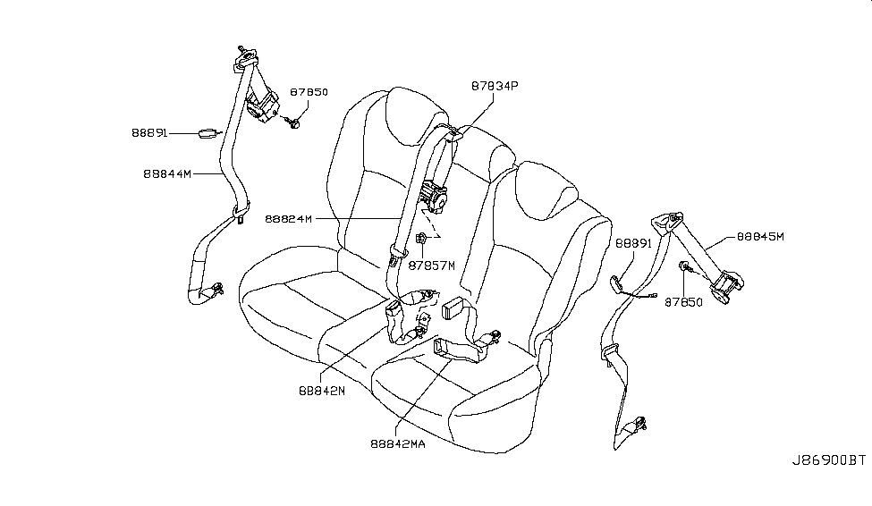 Infiniti 88854-1BF1A Belt Assembly-Rear Tongue, Center-3PT