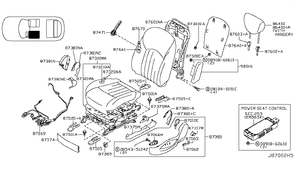 Infiniti 87690-1BA1D Board Assembly Front Seat Back