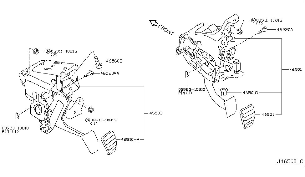 Infiniti 46501-1NW3D Pedal Assy-Brake W/Bracket