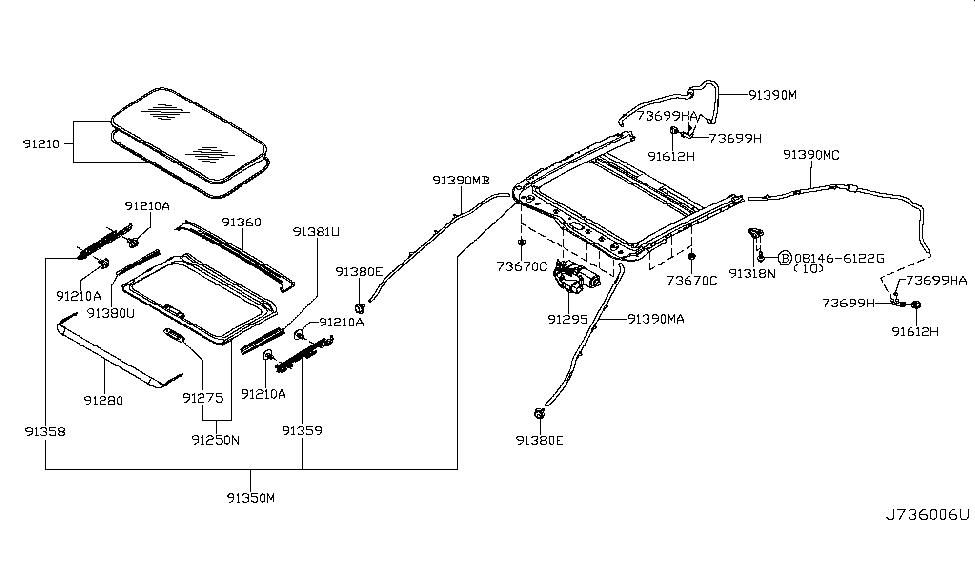 Infiniti 91350-JL01A Rail Assy-Sunroof