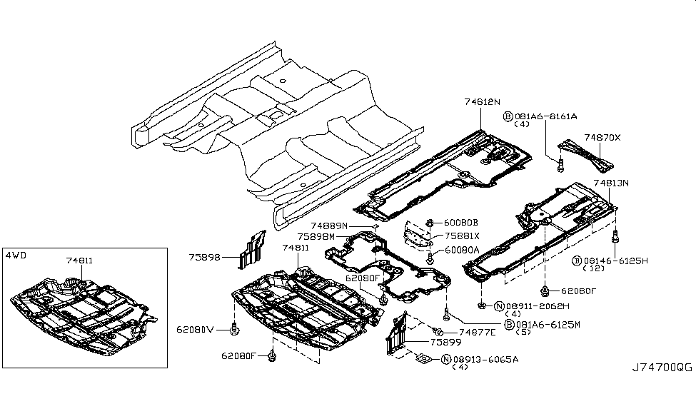 Infiniti 74889-1MA0A INSULATOR-Rear Floor, Rear