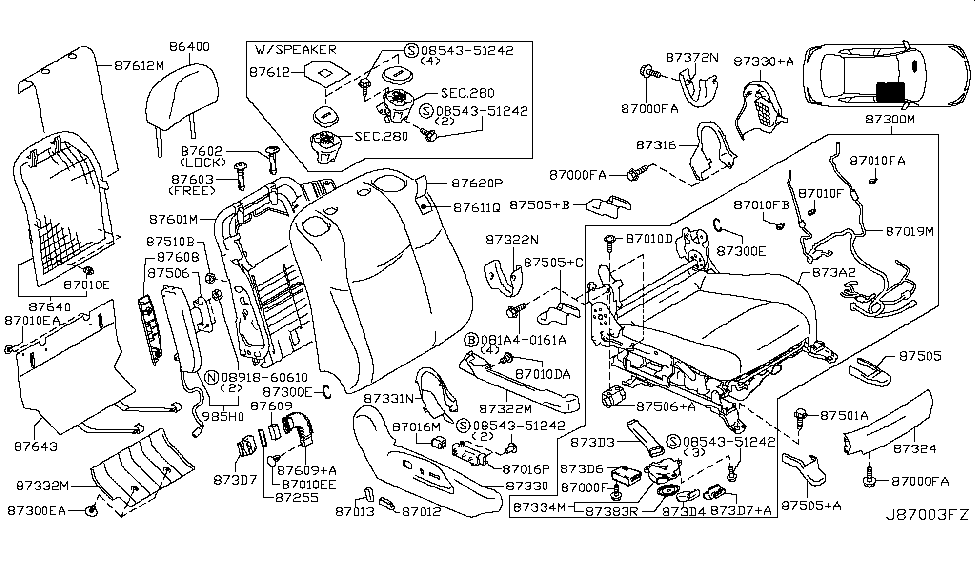 Infiniti 87601-1MT0A Frame Assembly-Front Seat Back