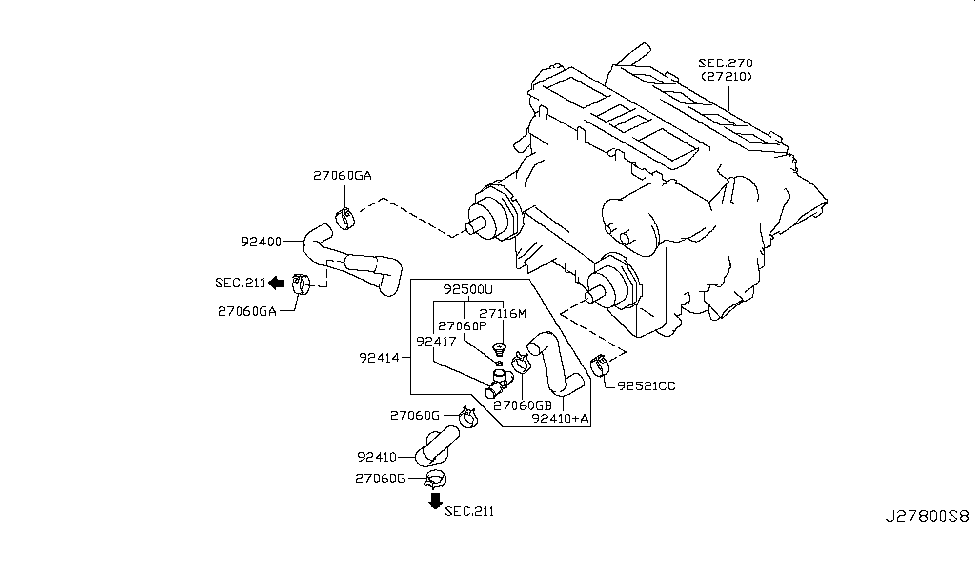 Infiniti 92408-1CA0A Hose Assembly Heater